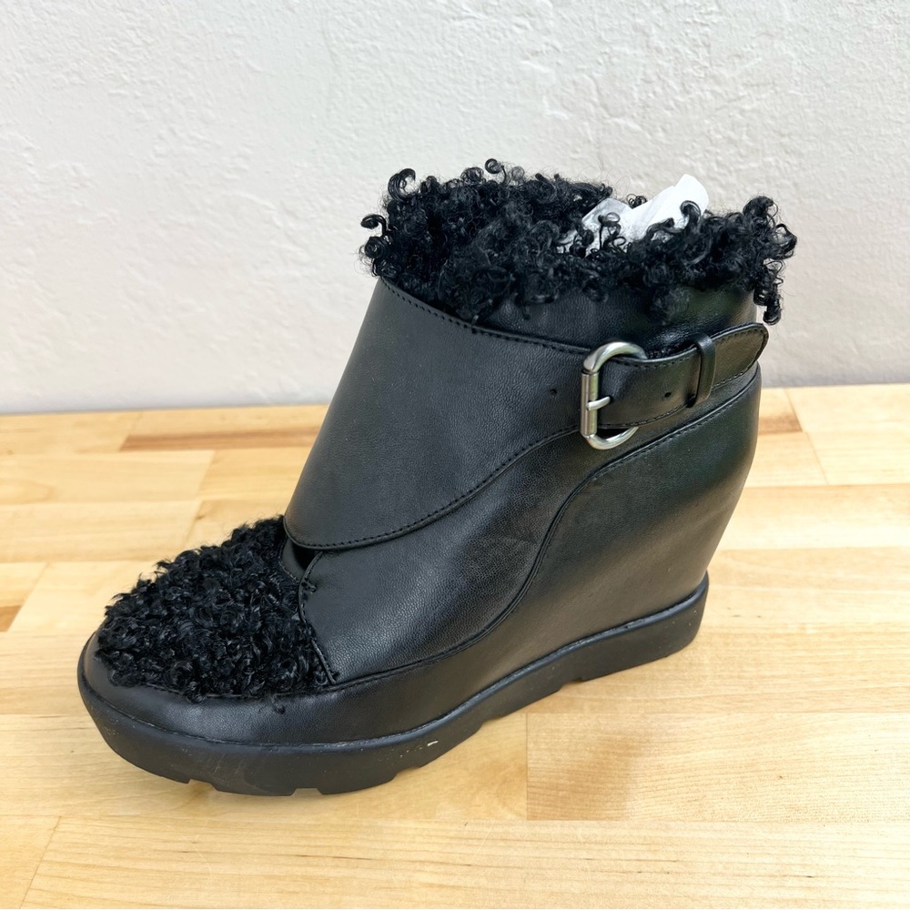 NEW Max Studio Zander Fuzzy Black Hidden Wedge Ankle Boots Size 6.5